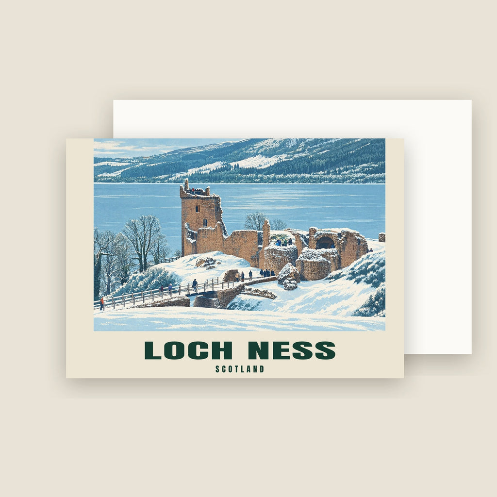 Urquhart Castle, Loch Ness winter Christmas card with its envelope