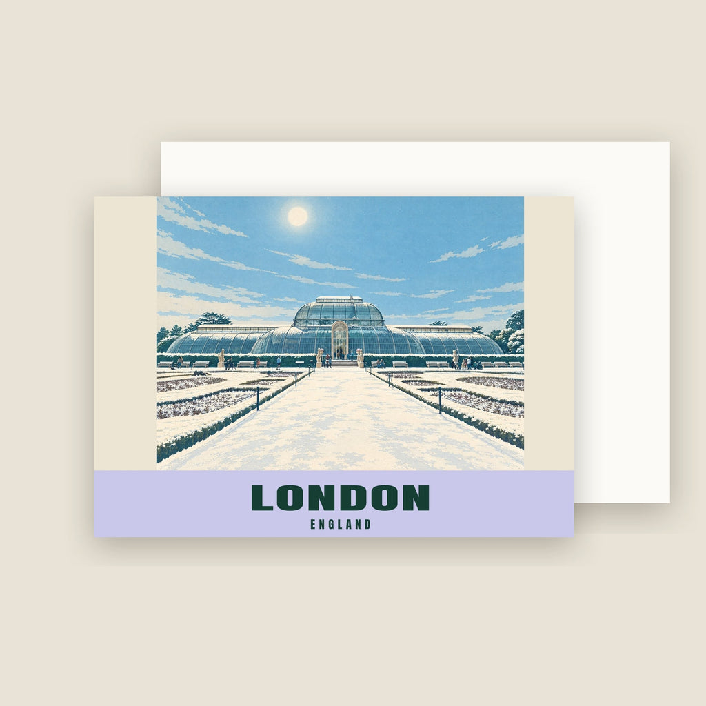 Kew Gardens Palm House, London winter Christmas card with its envelope