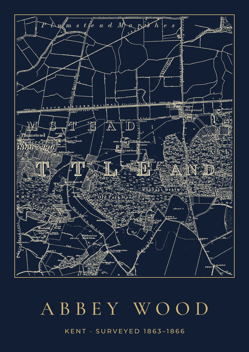 Abbey Wood in 1866 Old Map Print — Night Ink