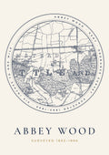 Abbey Wood old Ordnance Survey map print, surveyed 1863–1866, Roundel design
