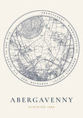 Abergavenny old Ordnance Survey map print, surveyed 1880, Roundel design