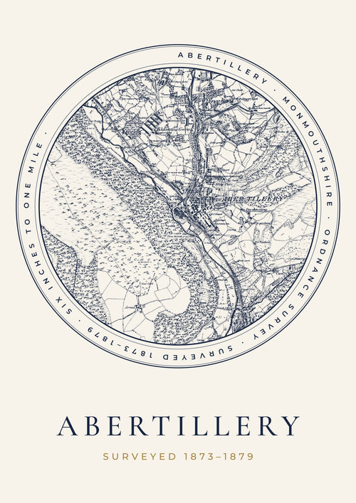 Abertillery old Ordnance Survey map print, surveyed 1873–1879, Roundel design