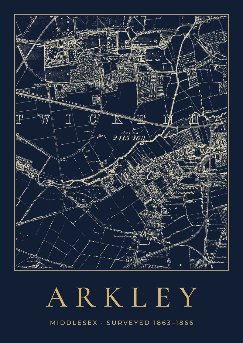 Arkley in 1866 Old Map Print — Night Ink