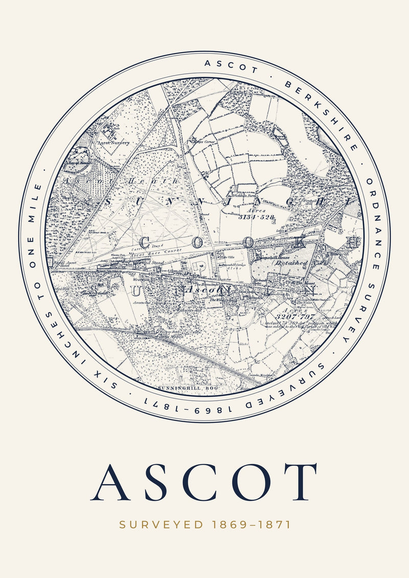 Ascot in 1871 Old Map Print — Roundel