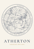 Atherton old Ordnance Survey map print, surveyed 1845–1846, Roundel design