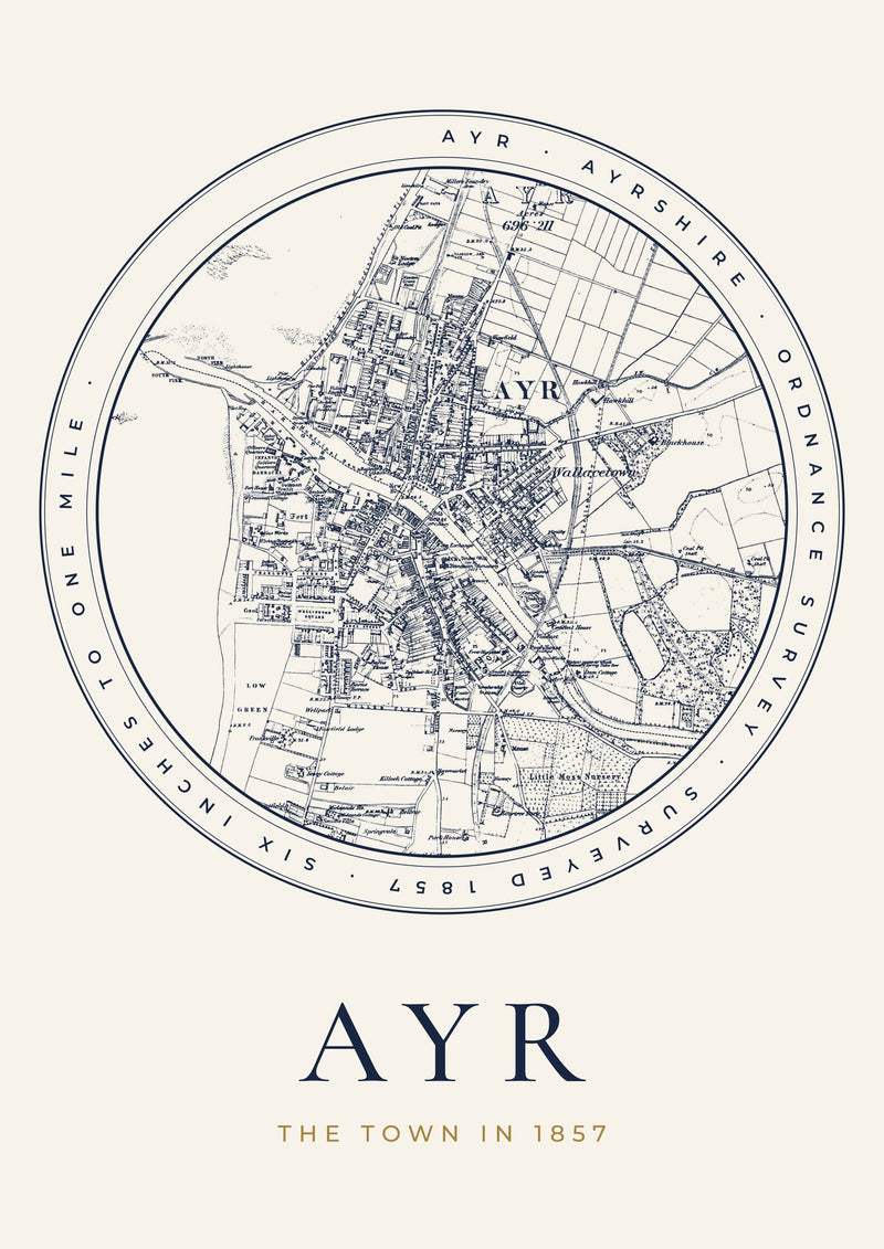 Ayr in 1857 Old Map Print — Roundel