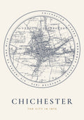 Chichester old Ordnance Survey map print, surveyed 1875, Roundel design