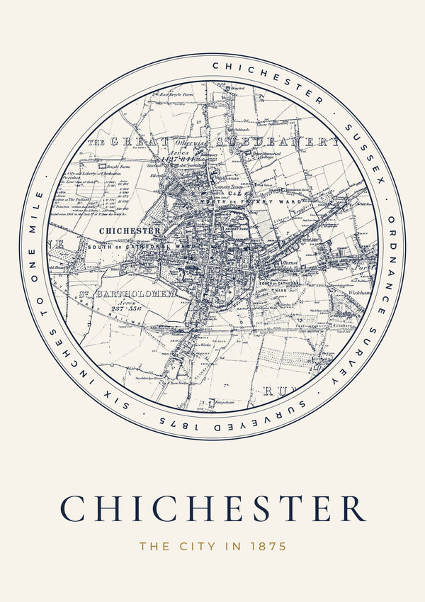 Chichester in 1875 Old Map Print — Roundel