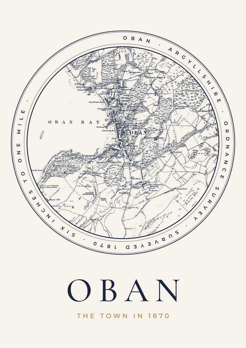 Oban in 1870 Old Map Print — Roundel