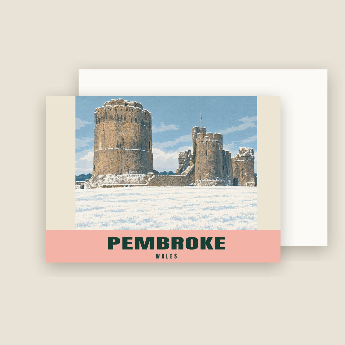 Pembroke Castle winter Christmas card with its envelope