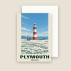 Smeaton's Tower, Plymouth winter Christmas card with its envelope