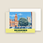 Town Hall and St Laurence’s Church, Reading winter Christmas card with its envelope