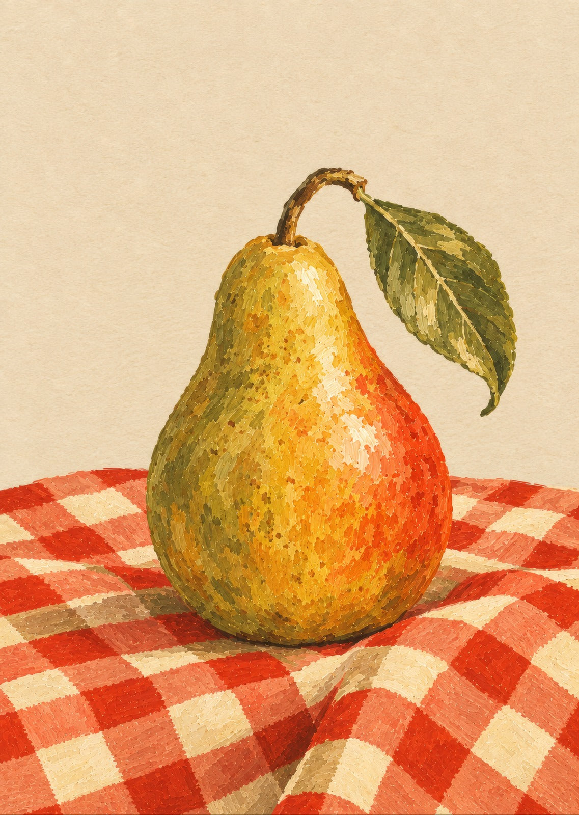 Pear on a Checked Cloth — artwork detail