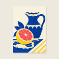 Grapefruit and Jug — Crisp cut-paper citrus kitchen art print