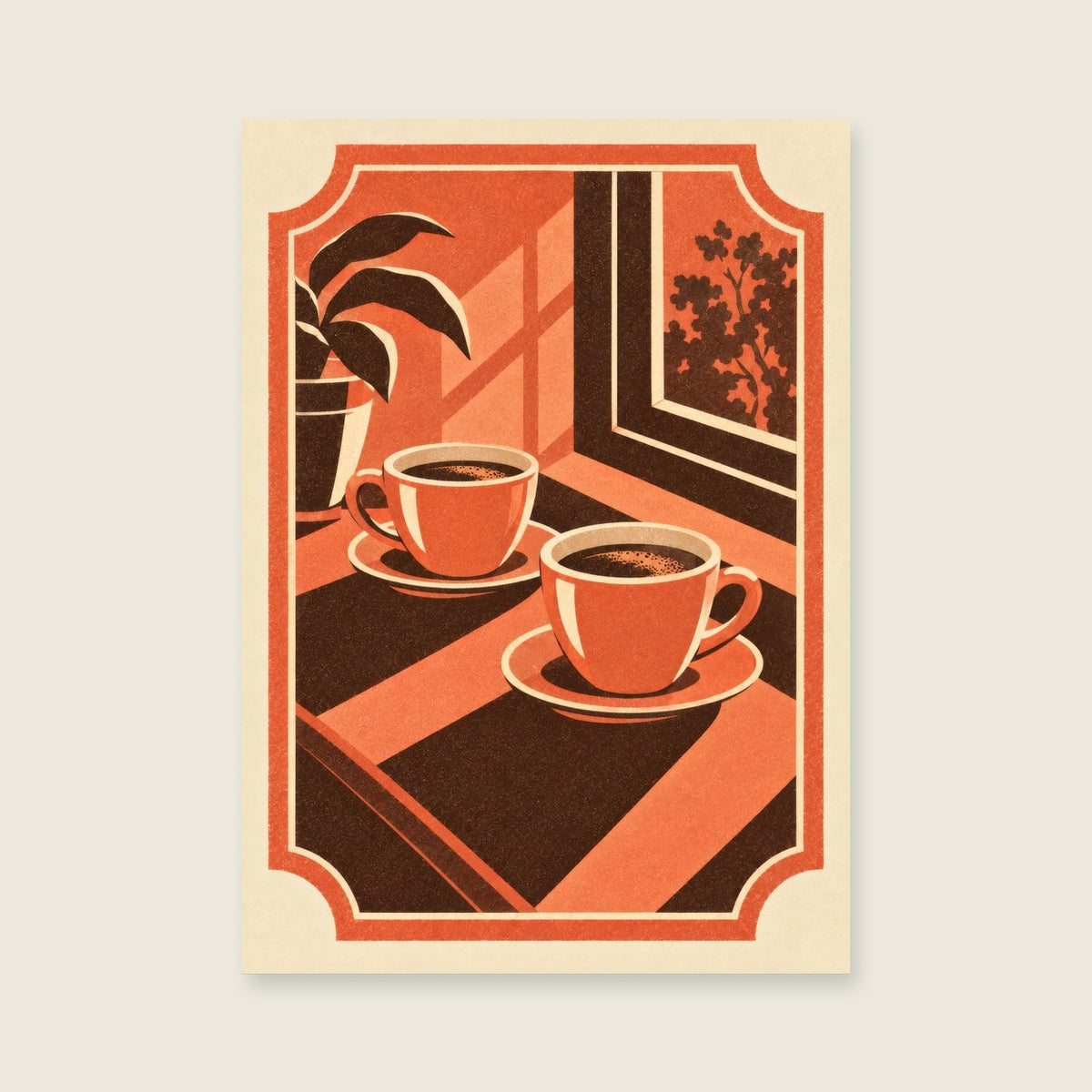 Coffee by the Window — Retro cafe screenprint kitchen art print