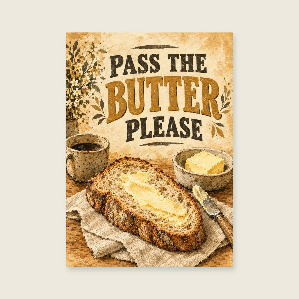 Pass the Butter Please — Loose ink and wash kitchen art print