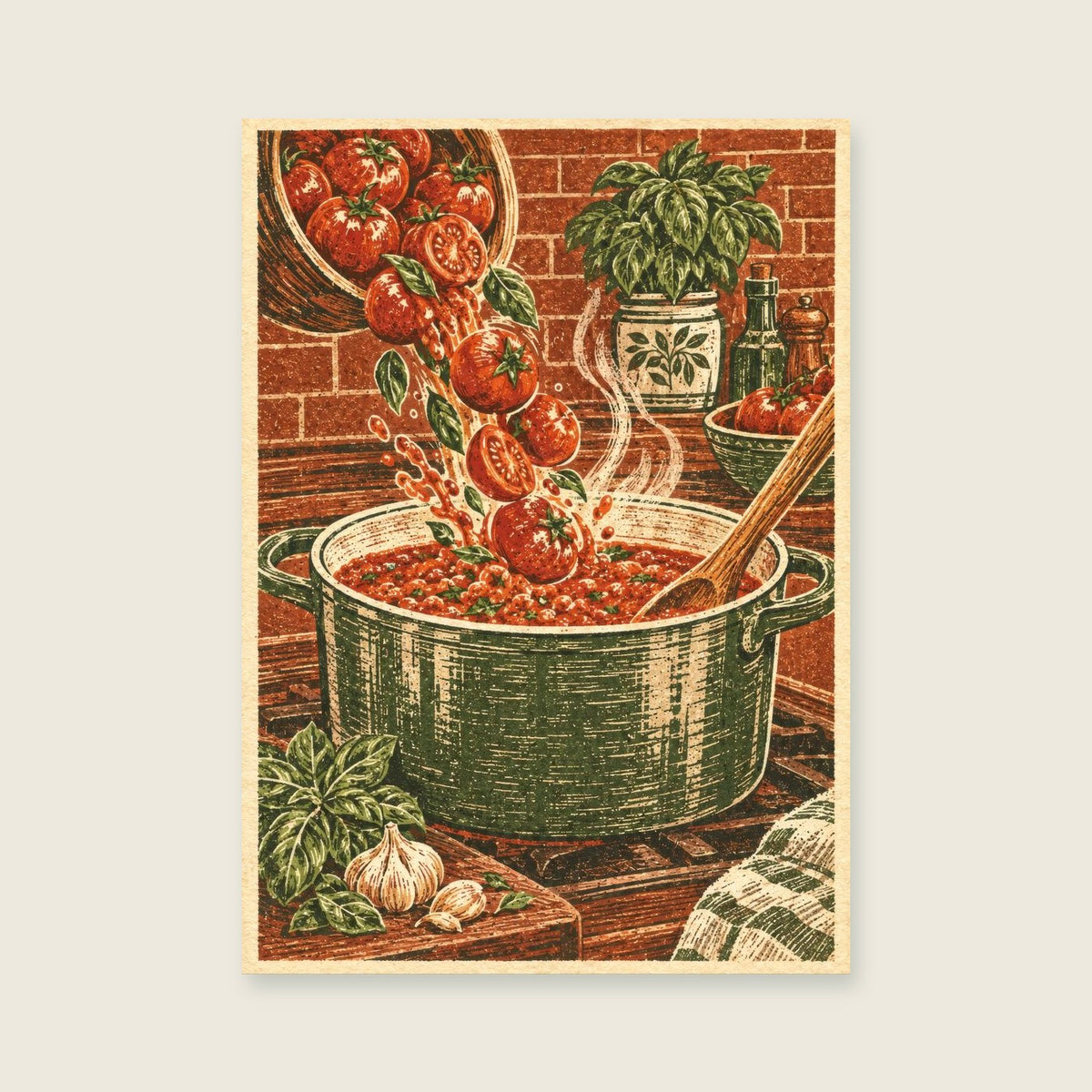 Sauce on the Stove — Modern woodcut kitchen art print