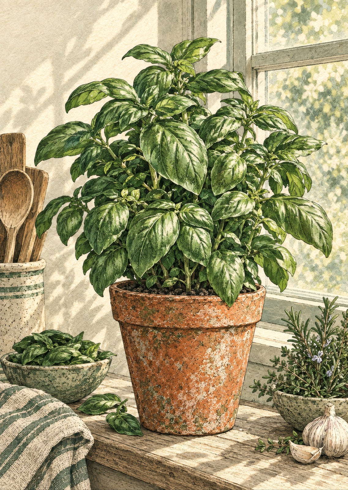 Basil on the Ledge — artwork detail