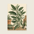 Sage Leaf Rhythm — Botanical ink illustration kitchen art print