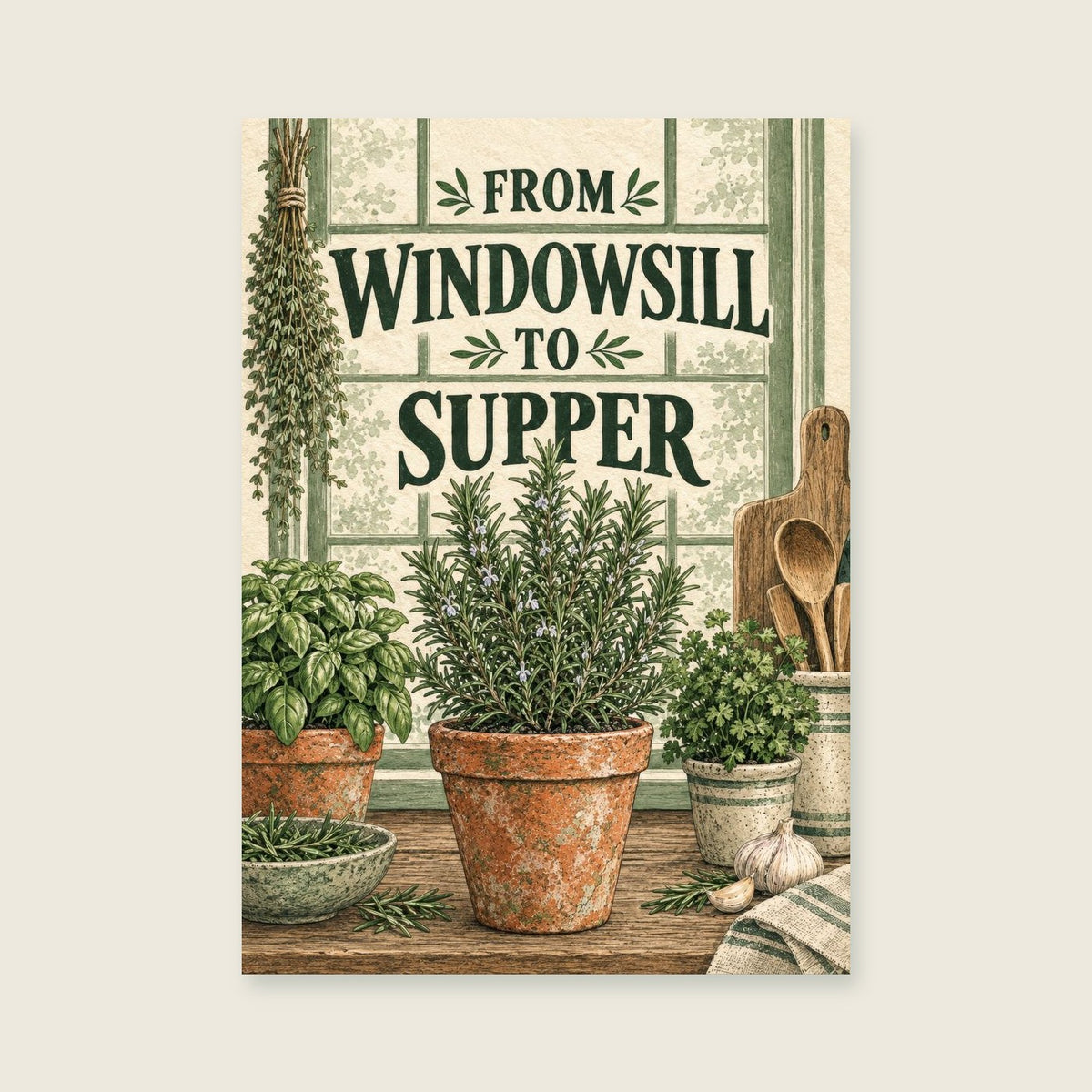 From Windowsill to Supper — Botanical ink illustration kitchen art print
