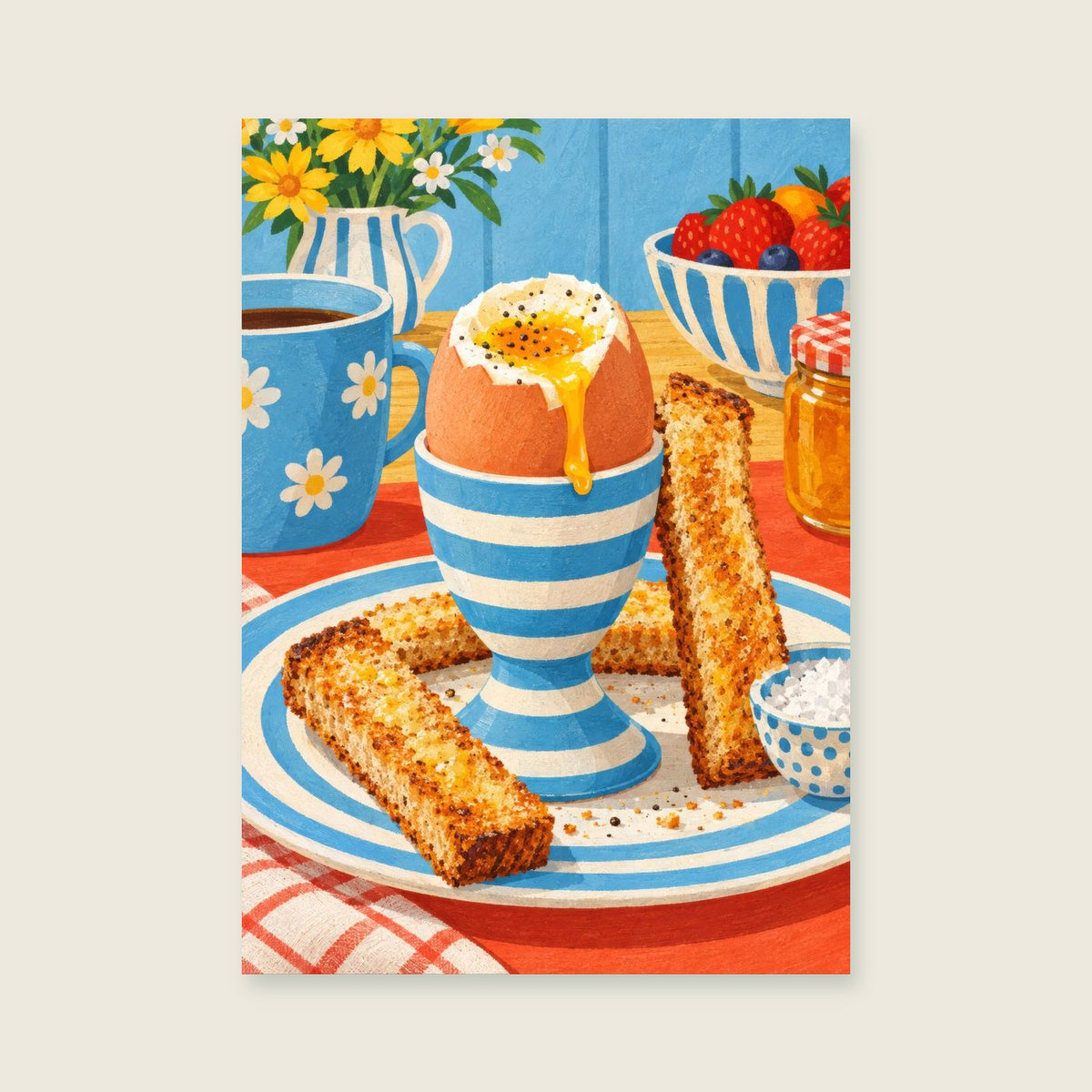 Egg and Soldiers — Bold flat illustration kitchen art print