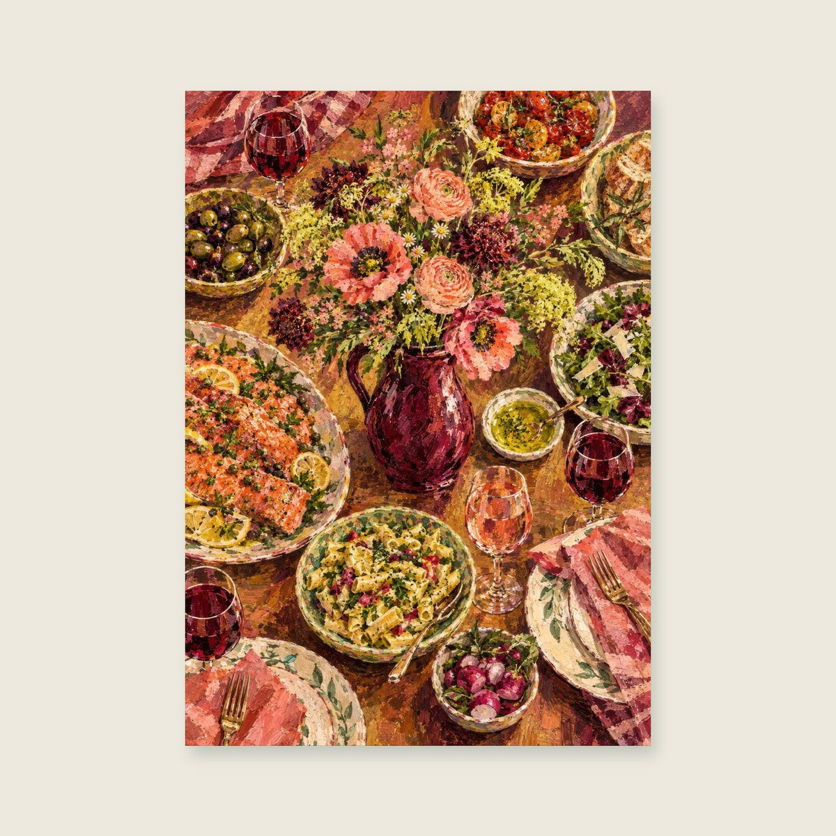 A Table for Six — Expressive painterly still life kitchen art print