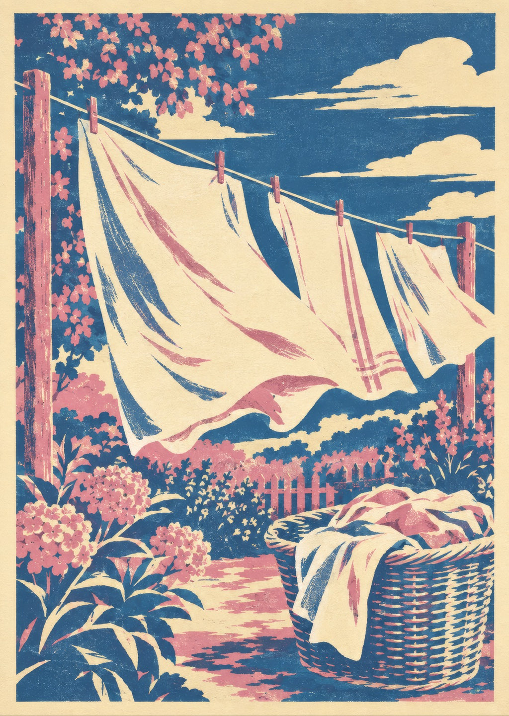 Fresh linen billowing on an imaginary garden line — artwork detail