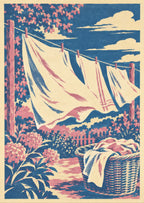 Fresh linen billowing on an imaginary garden line — artwork detail