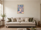Woven basket — A2 artwork shown in a room with a natural wood frame; select a framed finish to include a frame