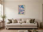 Striped socks and clothes pegs in a rhythmic pattern — A2 artwork shown in a room with a natural wood frame; select a framed finish to include a frame