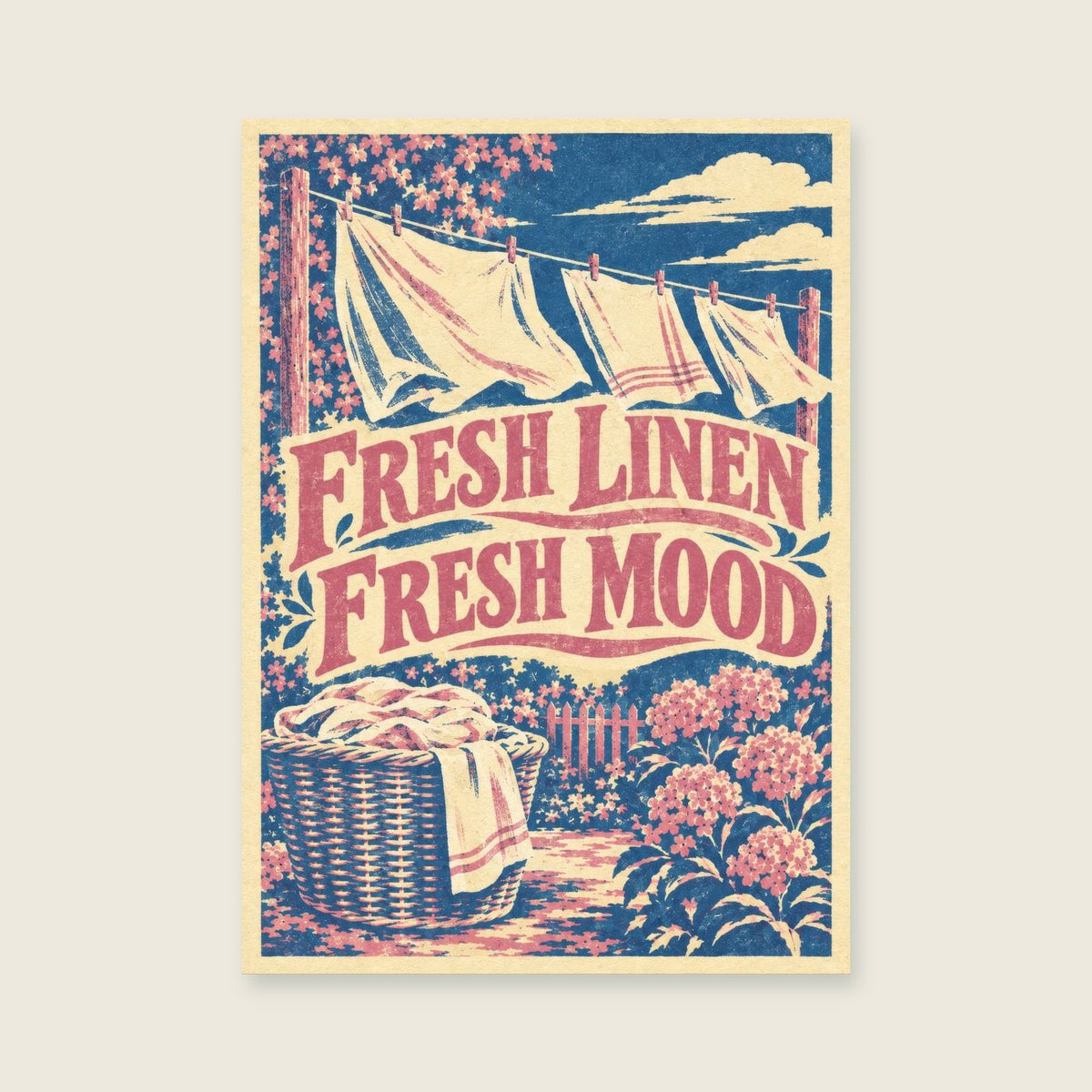 Fresh Linen Fresh Mood — Bold expressive screenprint utility room art print