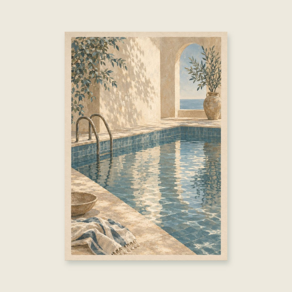 The Quiet Pool — Atmospheric gouache bathroom art print