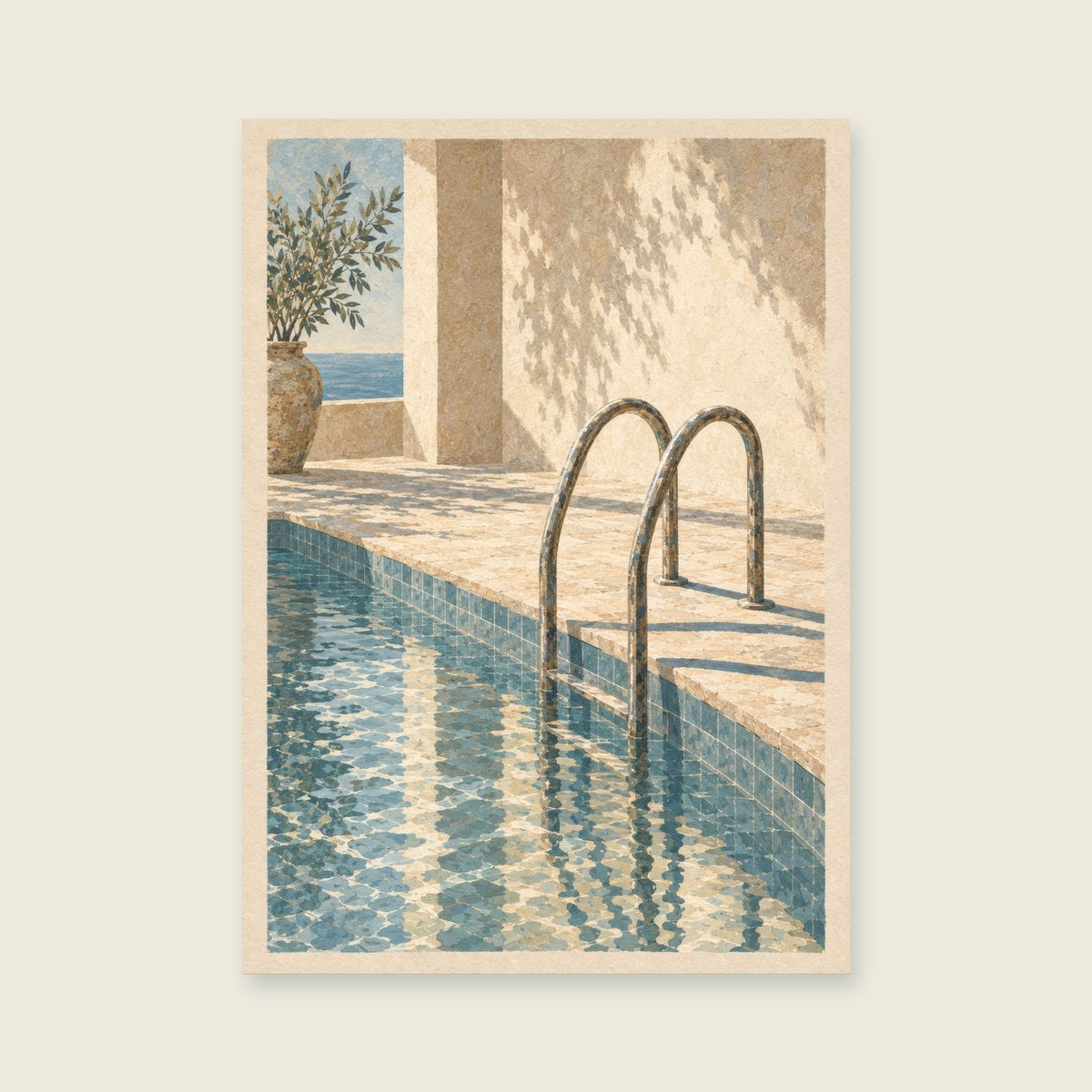 Steps into Blue — Atmospheric gouache bathroom art print