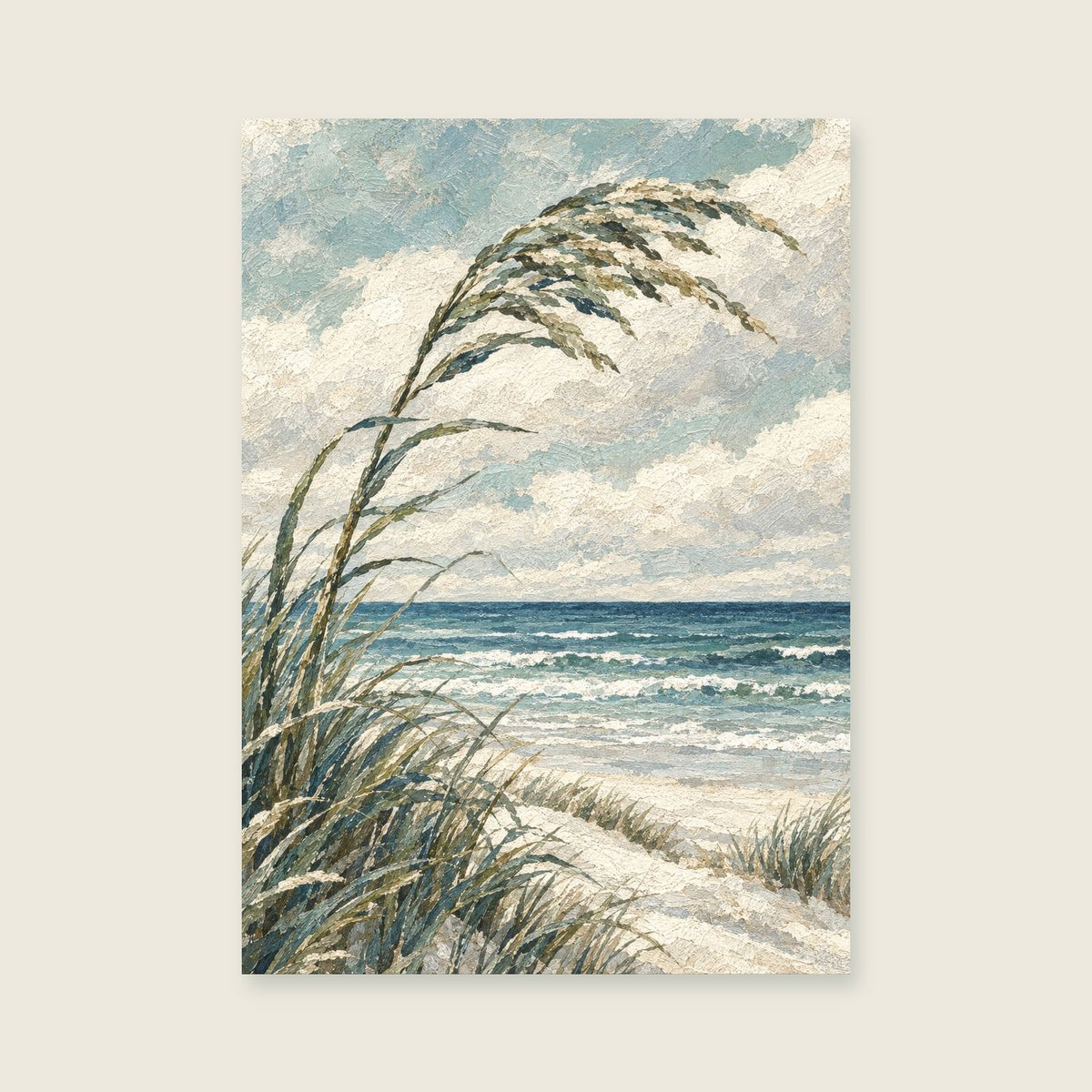 Reed by the Shore — Textured coastal illustration bathroom art print