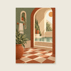 Tiles in Afternoon Light — Architectural cut-paper bathroom art print