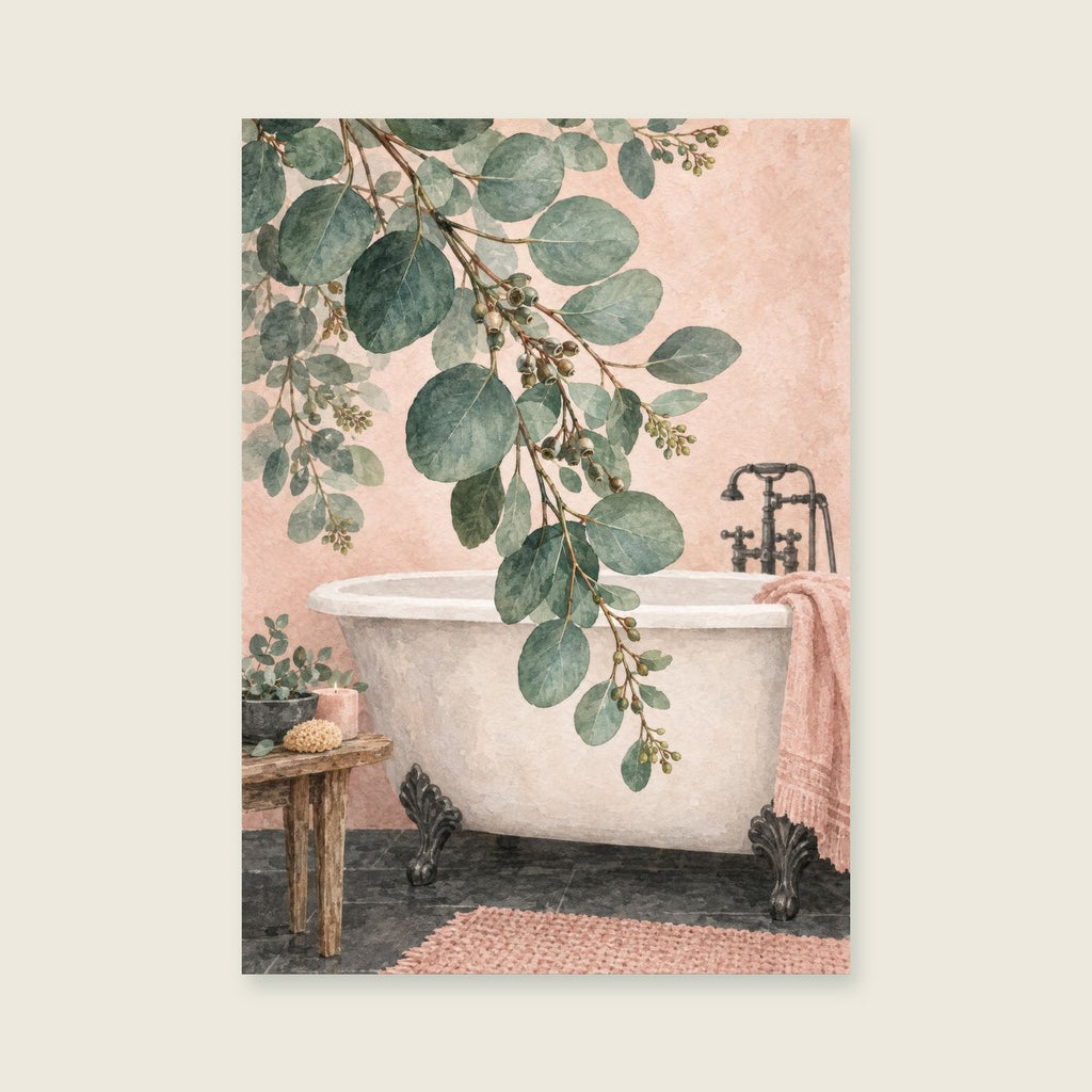 Eucalyptus Over the Tub — Delicate botanical wash bathroom art print