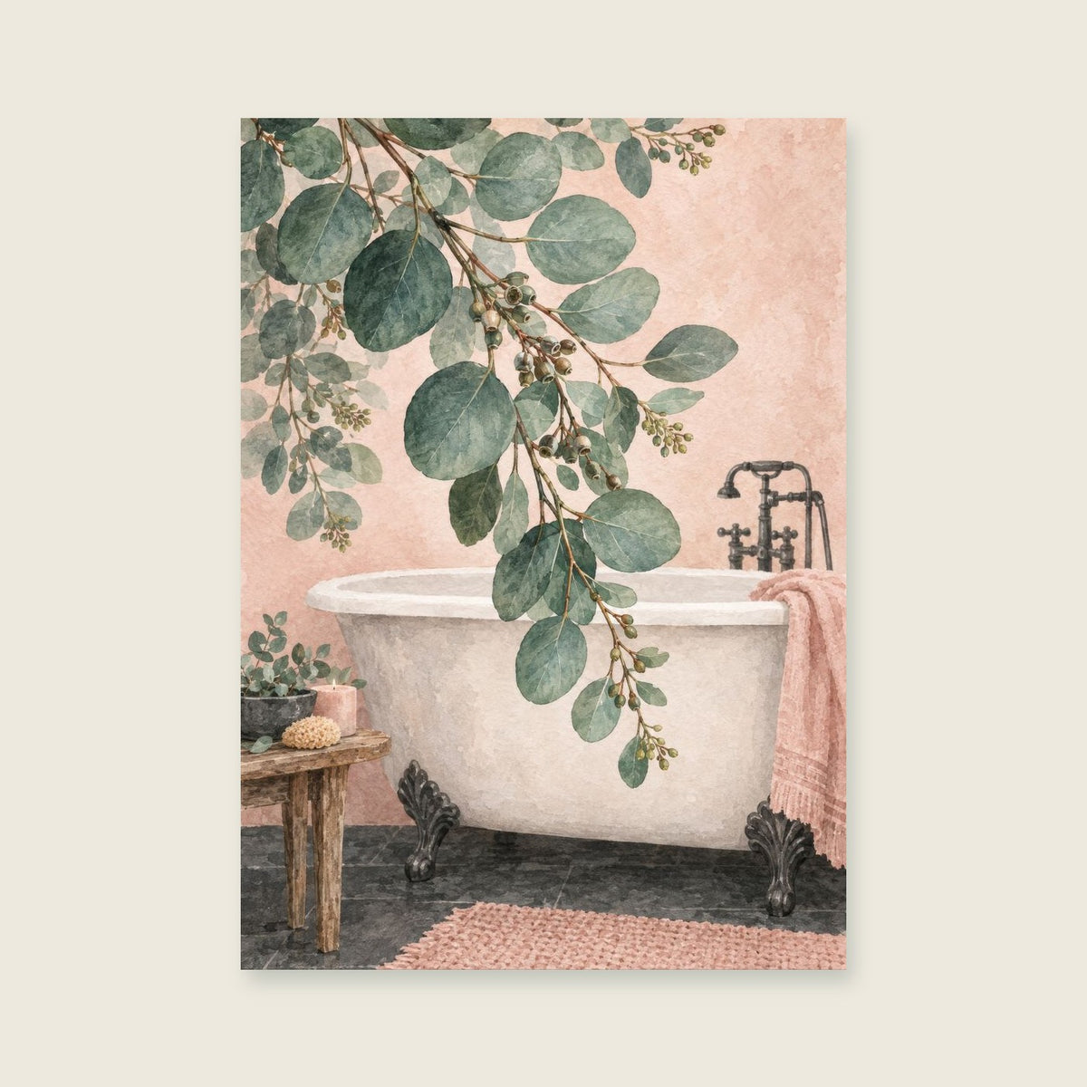 Eucalyptus Over the Tub — Delicate botanical wash bathroom art print