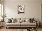 Eucalyptus Over the Tub — A2 artwork shown in a room with a natural wood frame; select a framed finish to include a frame