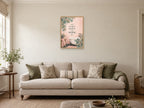 Turn Down the Noise — A2 artwork shown in a room with a natural wood frame; select a framed finish to include a frame