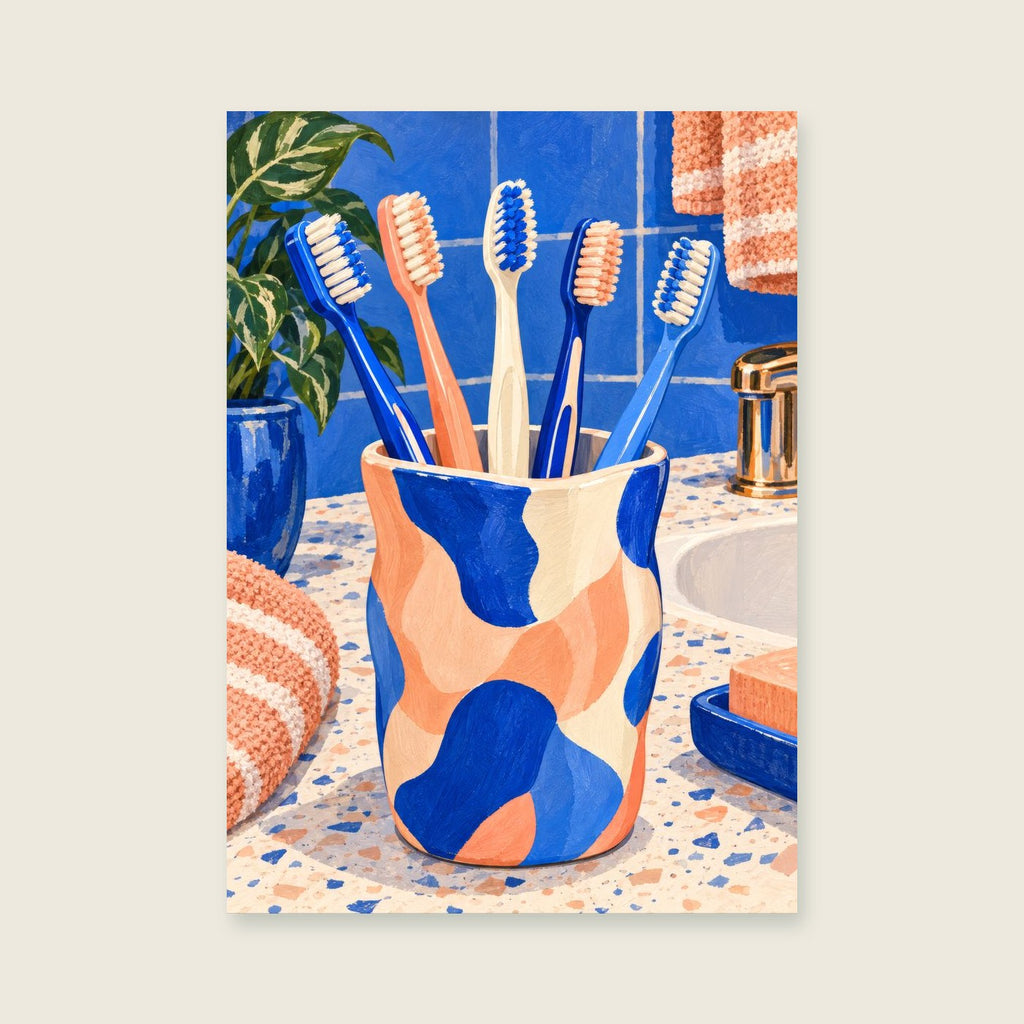 The Toothbrush Orchestra — Bold graphic illustration bathroom art print
