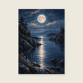 Moon over Still Water — Painterly nocturne bathroom art print