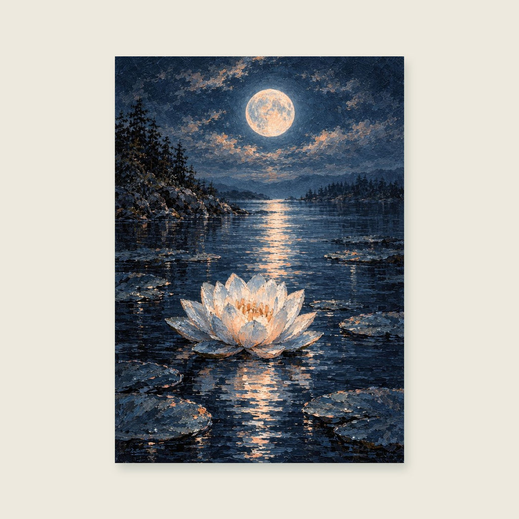 Water Lily After Dark — Painterly nocturne bathroom art print