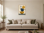 Balanced Blocks — A2 artwork shown in a room with a natural wood frame; select a framed finish to include a frame
