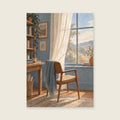 The Open Window Pause — Minimal painterly illustration home office art print
