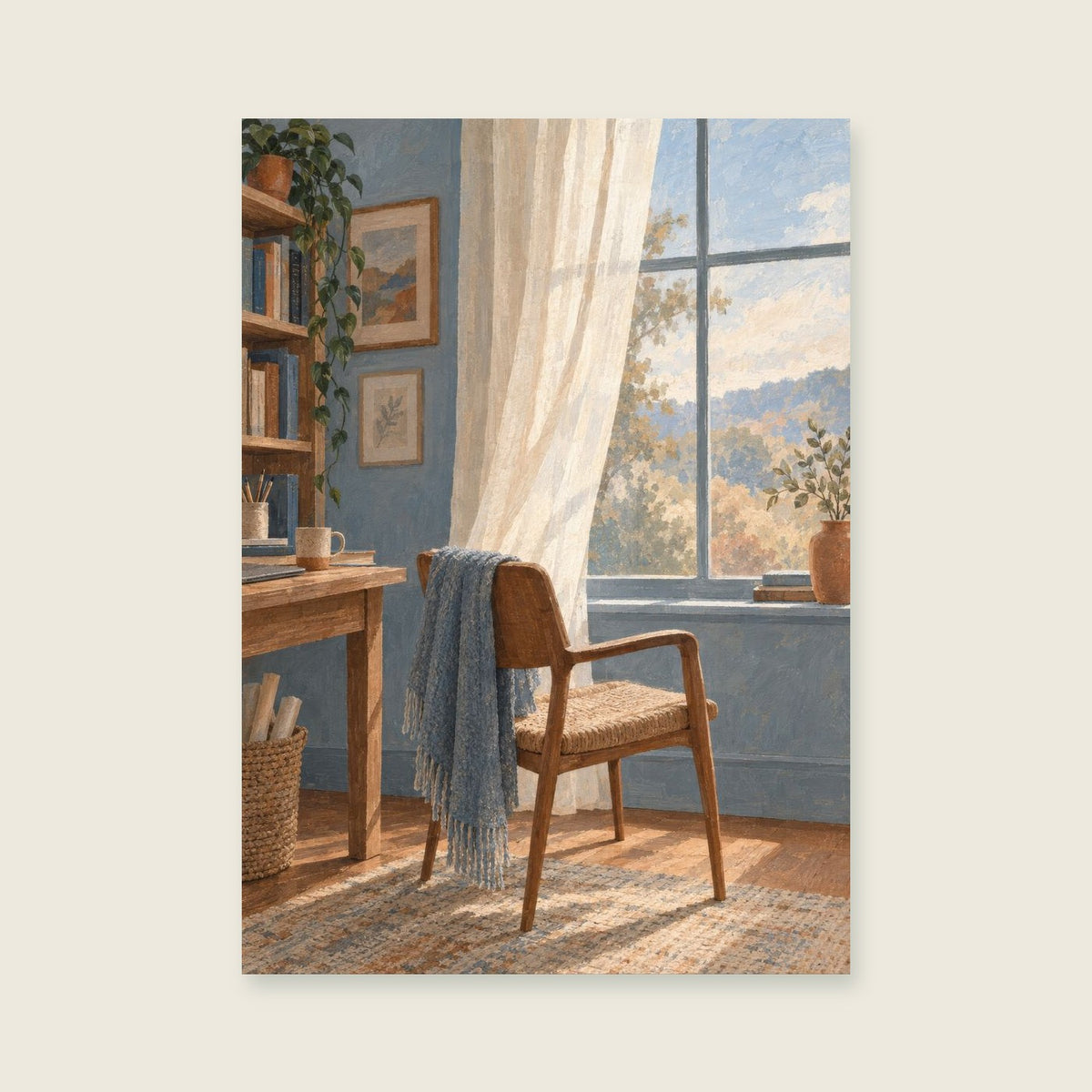 The Open Window Pause — Minimal painterly illustration home office art print