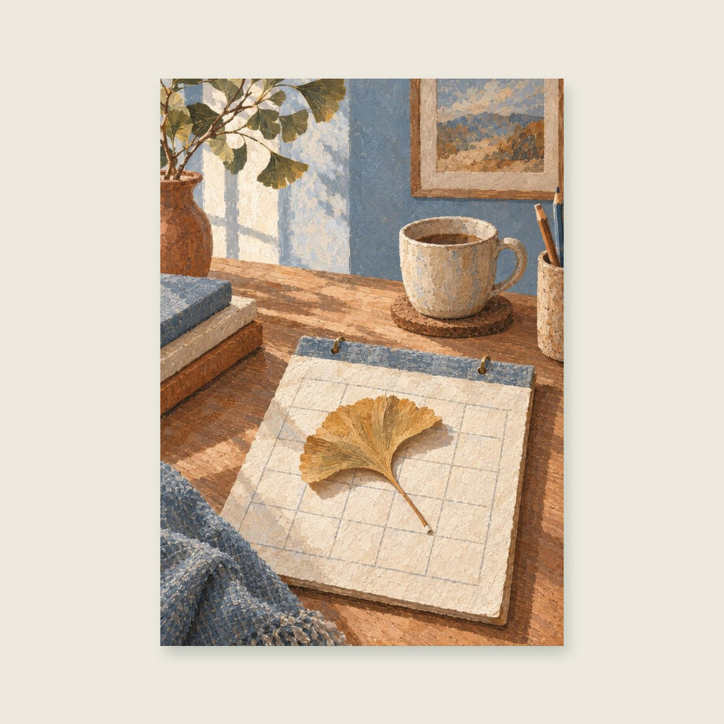 A Leaf on the Calendar — Minimal painterly illustration home office art print