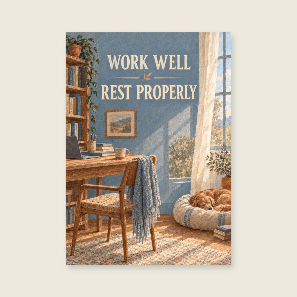 Work Well Rest Properly — Minimal painterly illustration home office art print