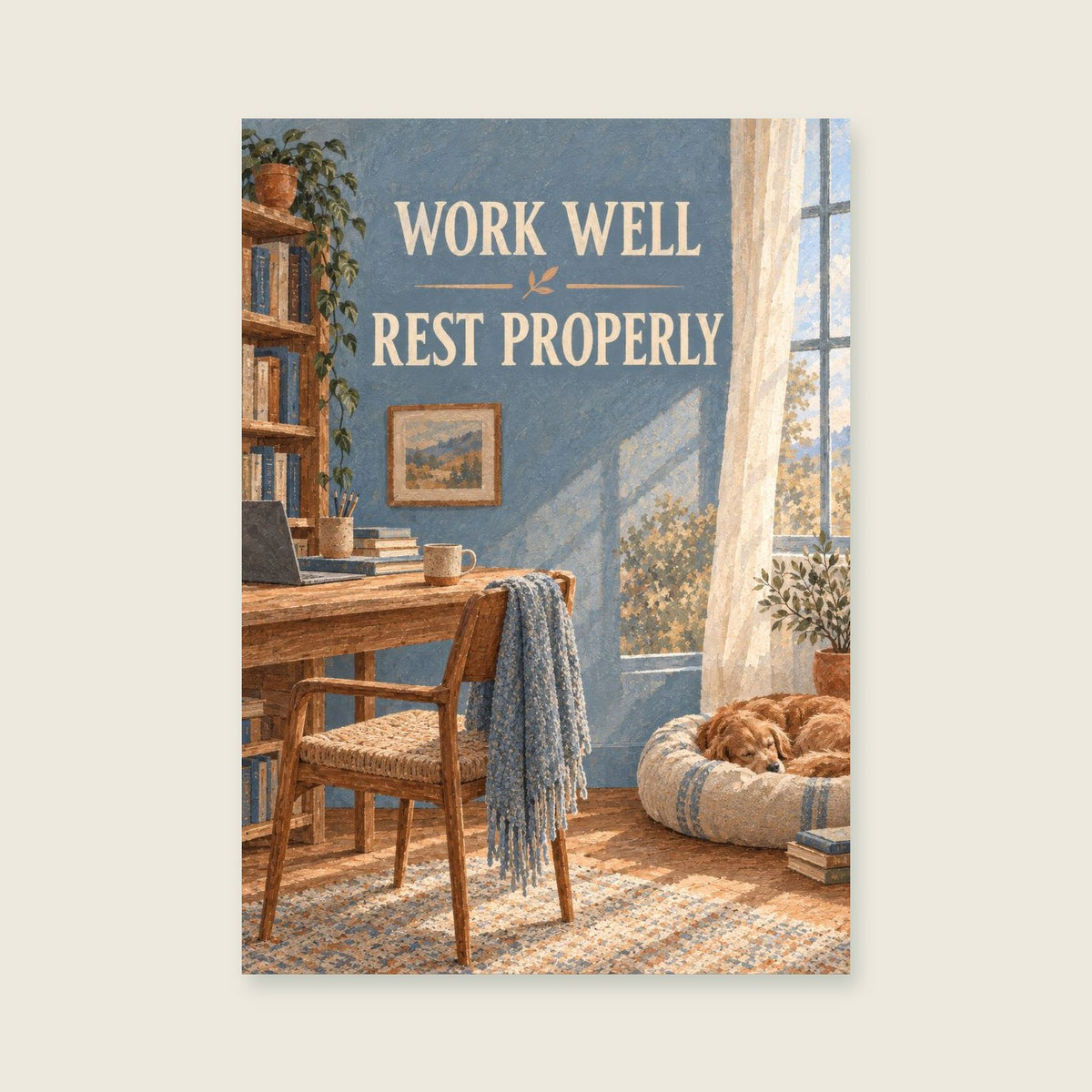 Work Well Rest Properly — Minimal painterly illustration home office art print