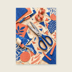 Scissors and Scraps — Energetic mixed-media illustration home office art print