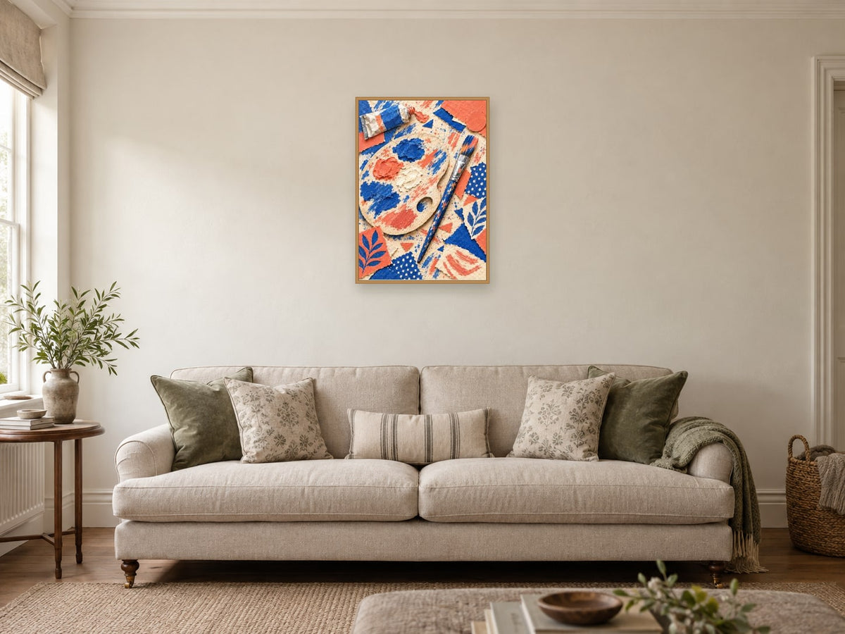 The Colour Test — A2 artwork shown in a room with a natural wood frame; select a framed finish to include a frame